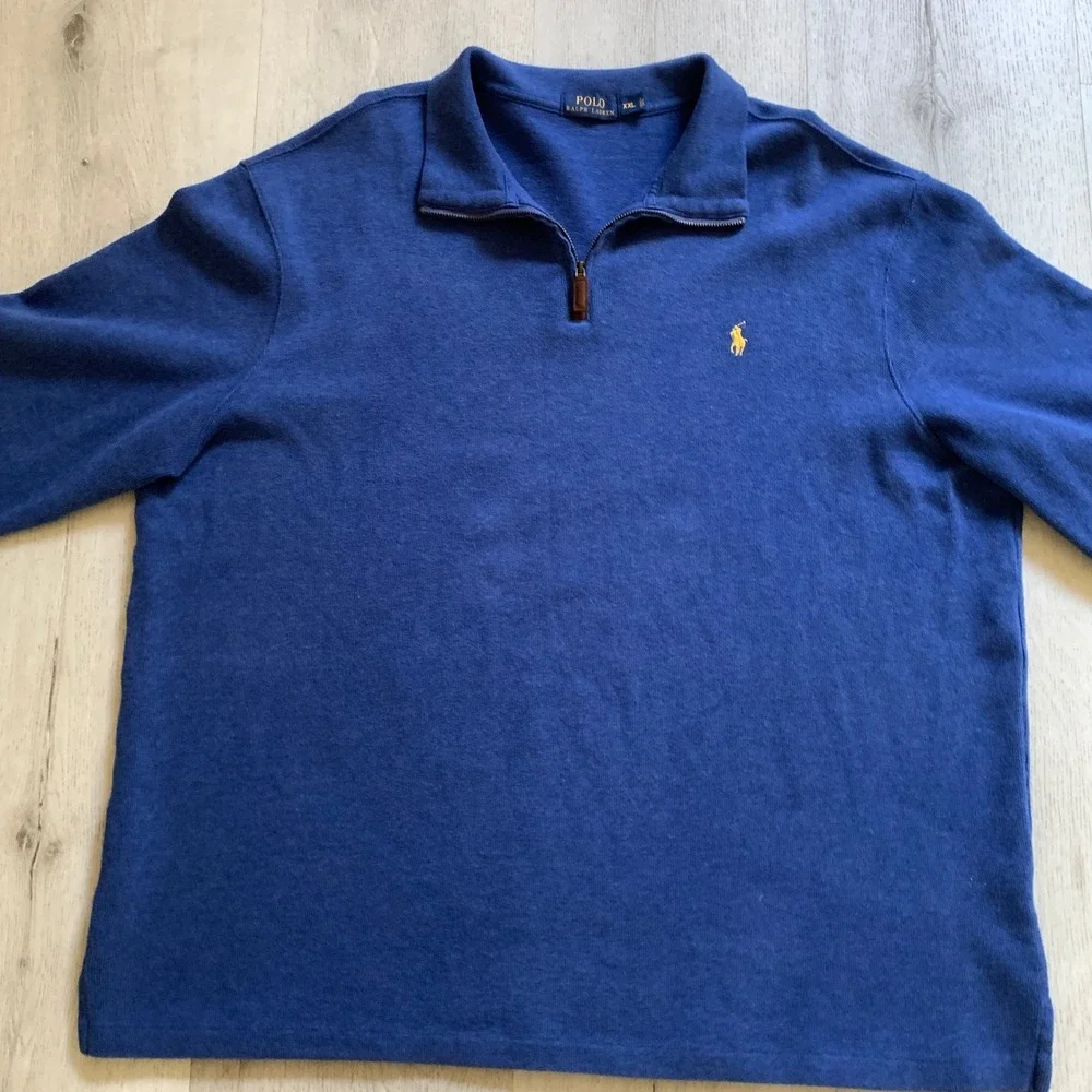 Polo Ralph Lauren Mens XXL Blue‎ 100% Cotton Quarter Zip Pullover Sweater Pony